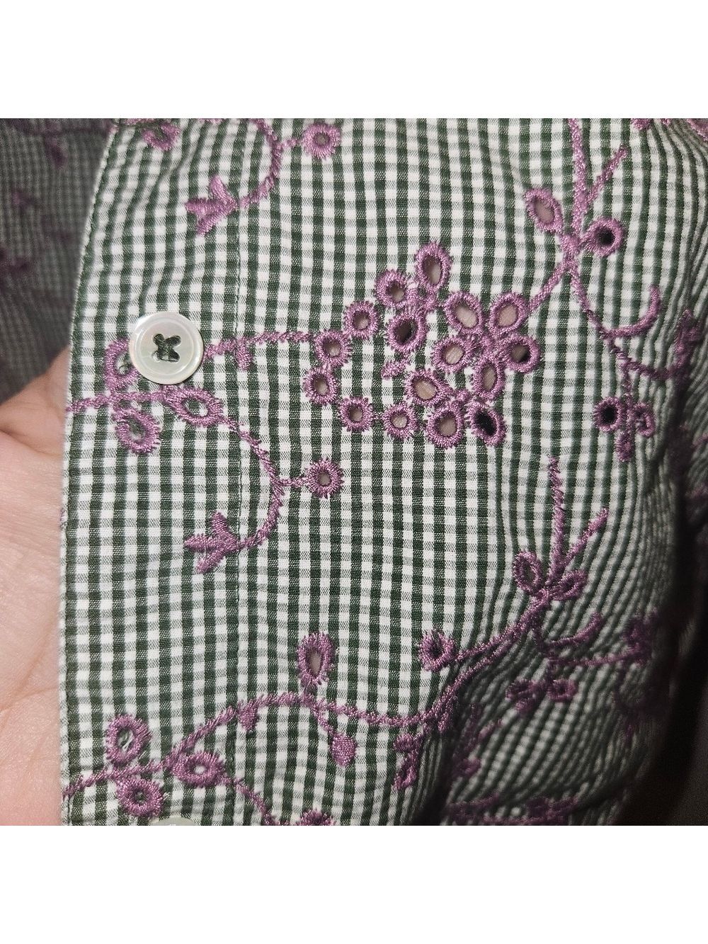 Anthropologie ODILLE Embroidered Gingham Button Down Shirt Blouse Sz 10 - Picture 6 of 6